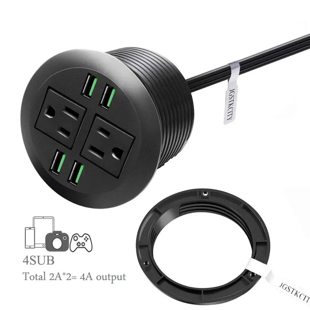 Черный Настольная Втулка с USB, скрытая розетка питания. Настольная розетка с отверстием, легкий доступ к 2 источнику питания вместе с 4 USB Powe - Цвет: Черный