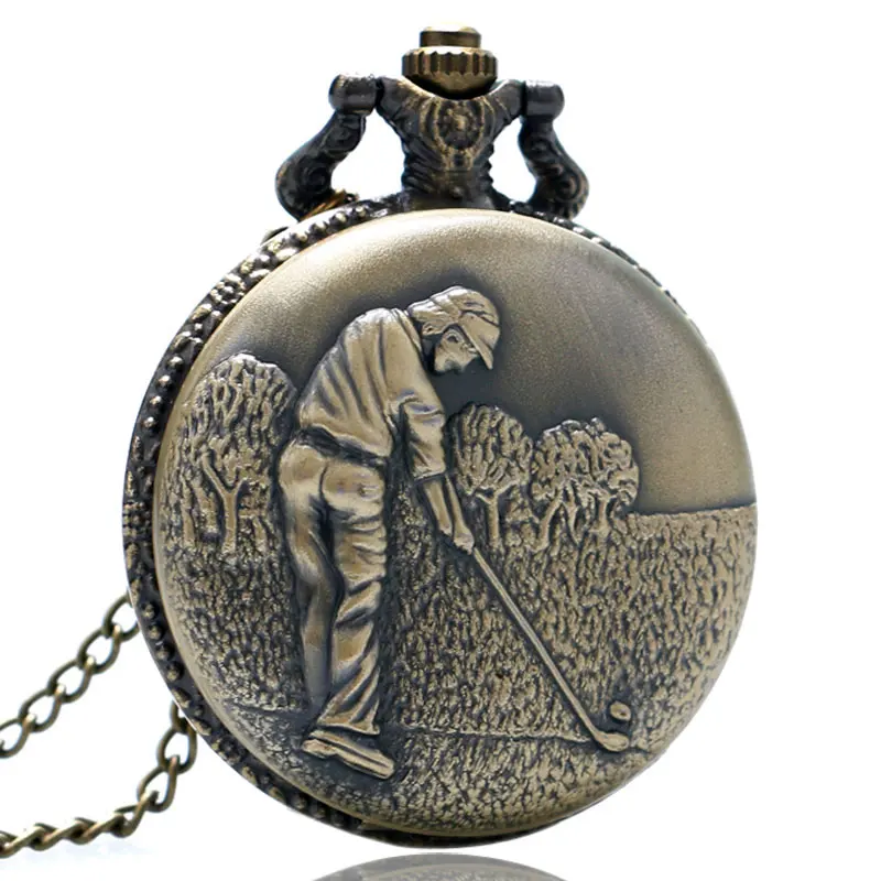 

YISUYA Antique Steampunk Golf Man Vintage Pendant Watches Casual Arabic Numerals Clock Copper Quartz Pocket Watch Men Women Gift