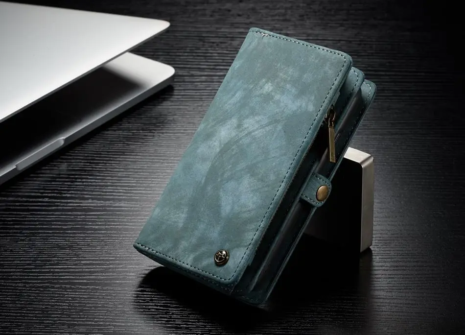Blue Съемный чехол-накладка для Apple iPhone 6, 6s, 7, 8 Plus, X, XS, Max, XR, XS с 14 слотами, металлическая молния, Изысканный Роскошный кошелек - Цвет: Blue