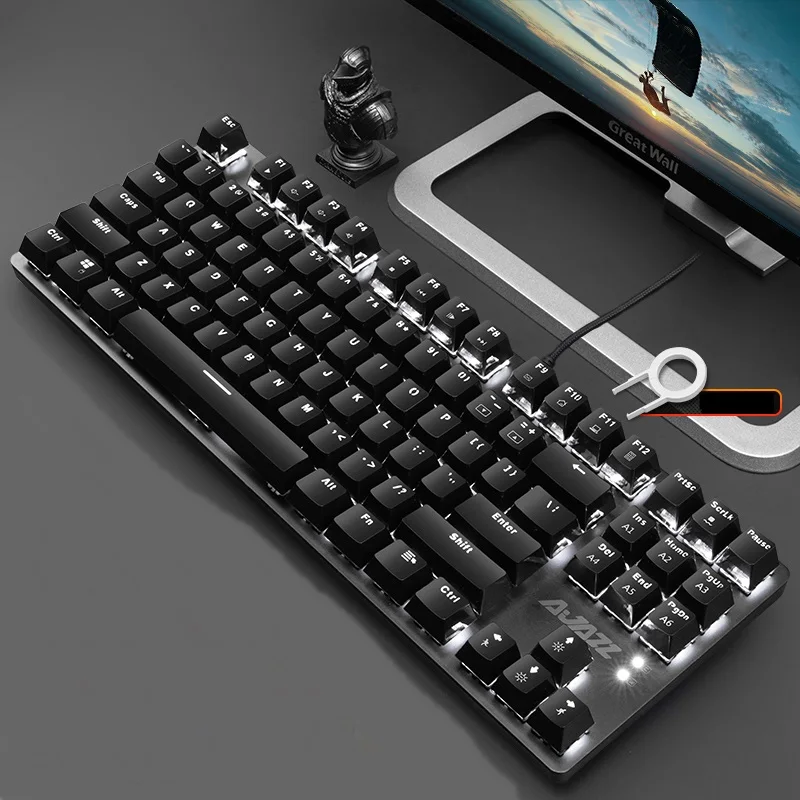 Ajazz металлическая панель 87 ключ USB Проводная Механическая с подсветкой игровая клавиатура макропрограммирование полный ключ против привидения