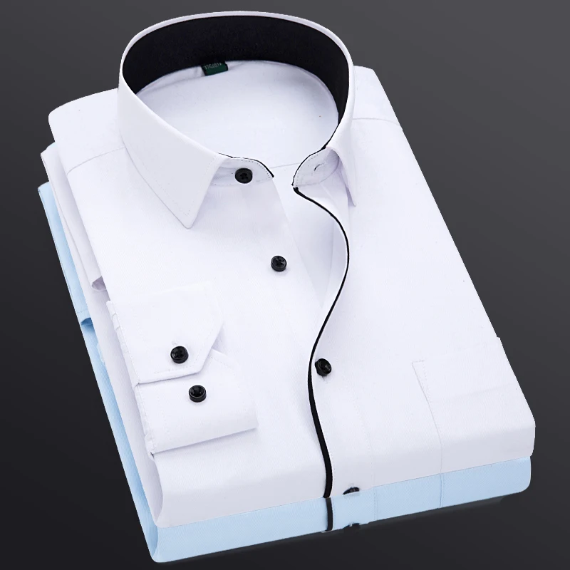 

Very Good Quality 2019 New Men's Dress Shirt Long Sleeve Party Male Brand Shirts Black Border Twill Tooling Solid Shirts S-5XL
