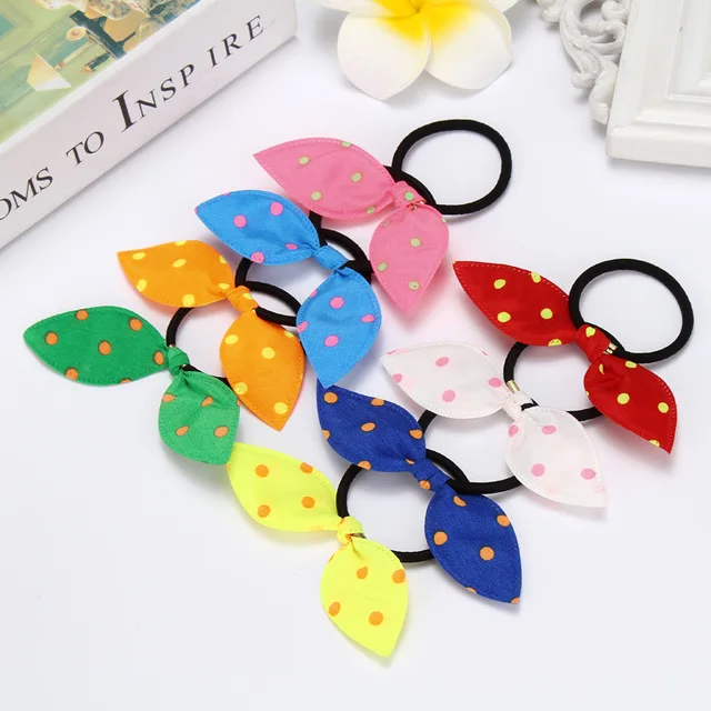 

Hair Band Cute Polka Dot Bow elastic hairband Rabbit Ears Headband Girl Ring Scrunchy Kids Ponytail Holder Hair Accessories