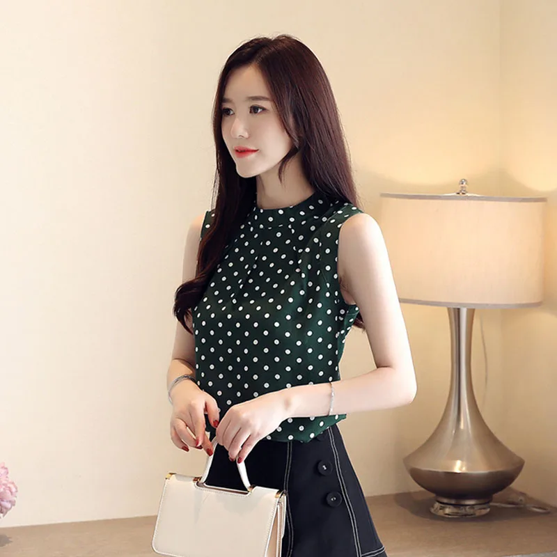 New summer Short sleeveless chiffon blouse Loose Women Tops Slim Fit Soft fashion Casual Chiffon O-Neck Lady shirt 4637 50 | Женская