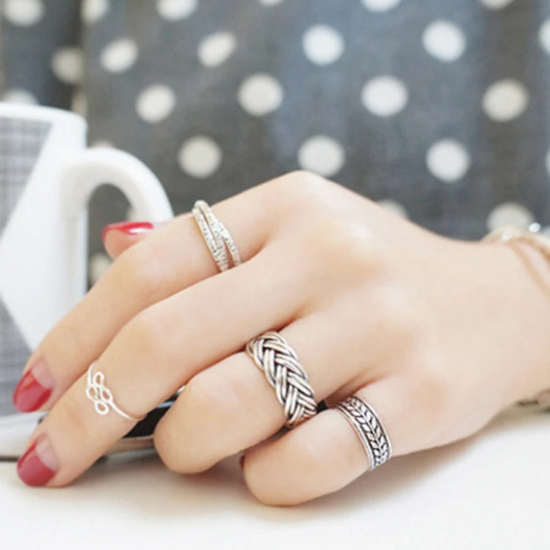 Original 925 Sterling Silver Vintage Carved Olive Leaves Toe Knuckle Tail Open Rings for Party Birthday Christmas | Украшения и
