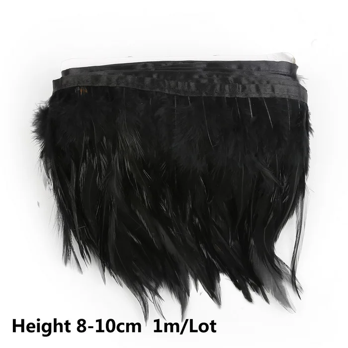 Black 1 м с перьями из хвоста петуха ленты 8-10 см куриное перо планки для свадебной вечеринки платье юбка украшения DIY одежда аксессуары - Цвет: Black
