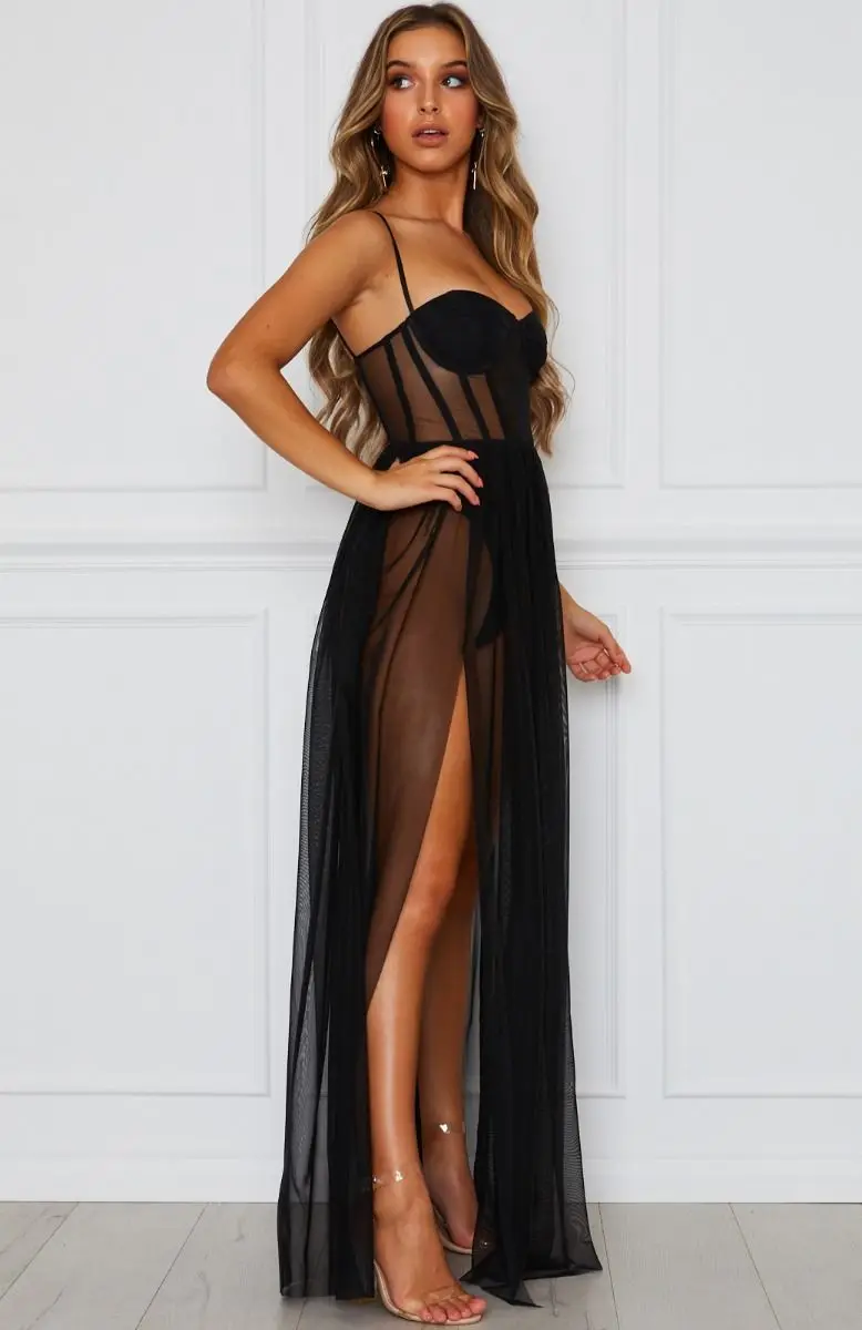 Сексуальное женское Бохо Ретро прозрачное Bodycon спагетти длинное платье на лямках Эластичная Высокая Талия вечерние летние пляжный купальник Сарафан