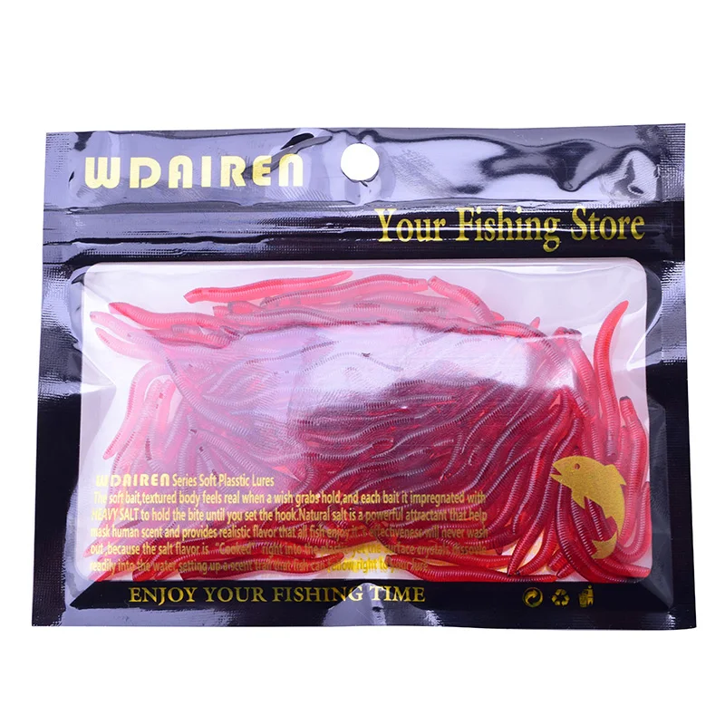 50 or100pcs/Lot Bionic Red Worms Soft Bait Shrimp Smell Fishing Lures 3.5cm With Salt Silicone Artificial Carp Bass Pesca Tackle