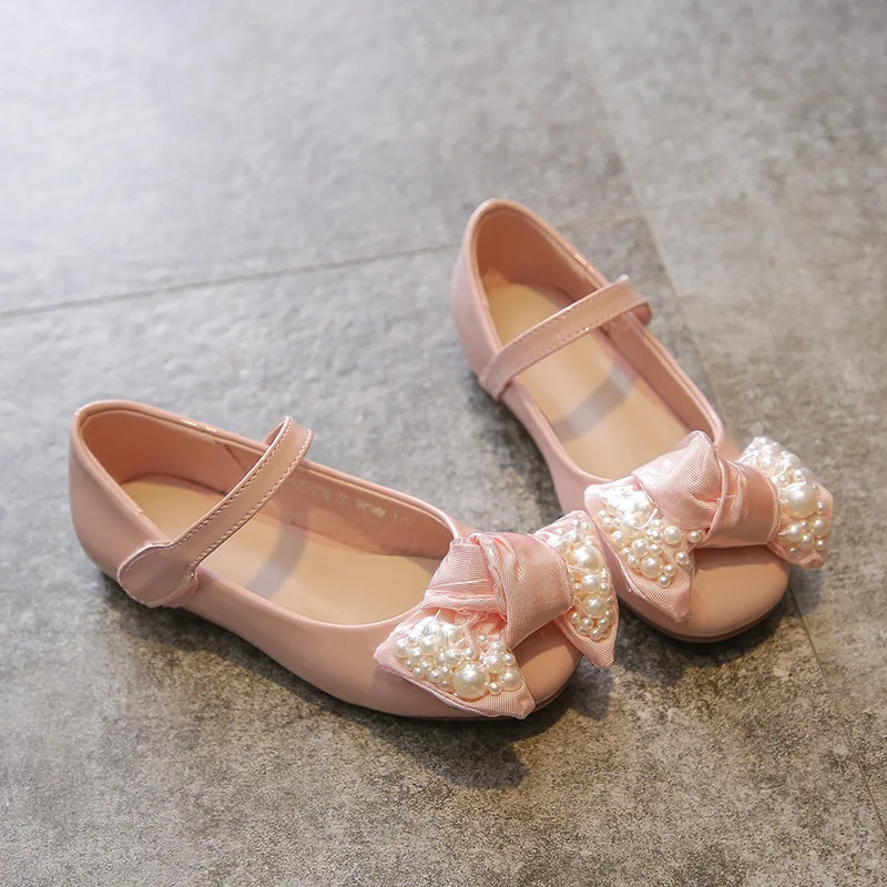 Весна 2019 модная обувь на плоской подошве с бантом и искусственным жемчугом для