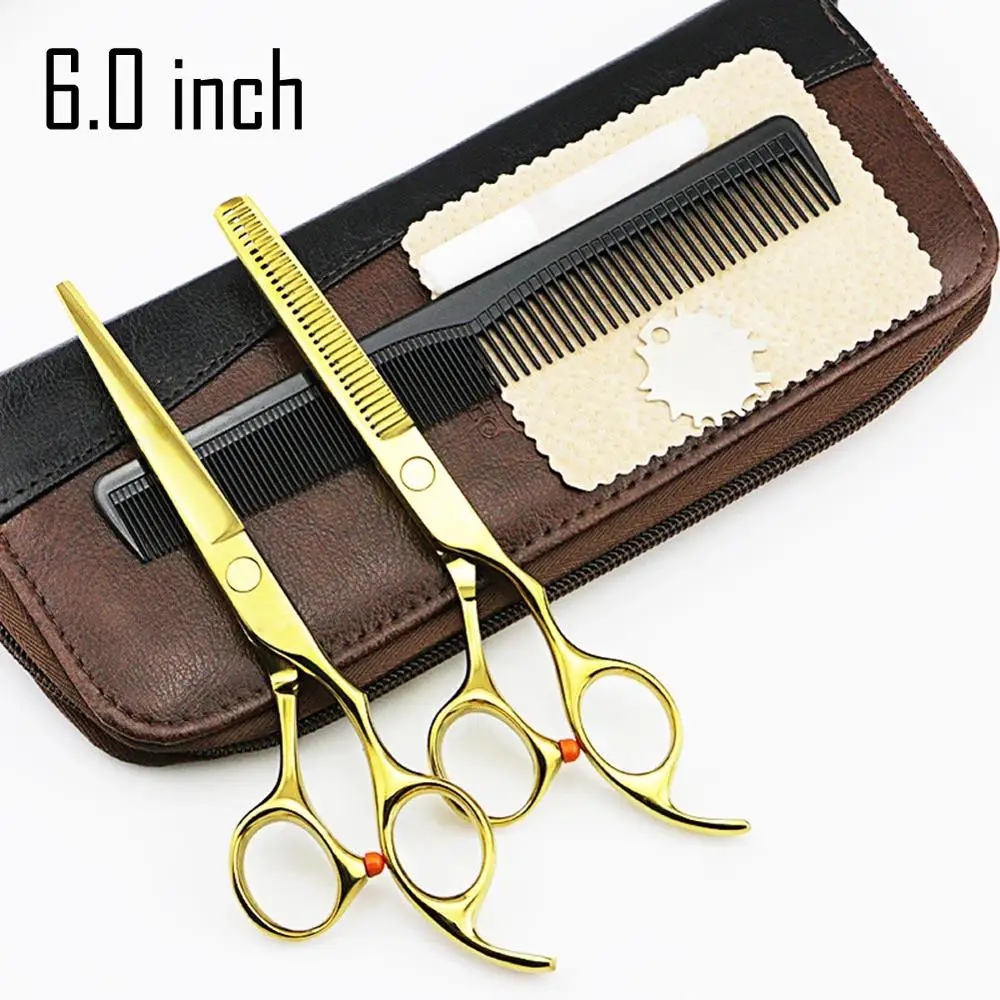 6.0inch 2 ножницы+ 1 сумка 5,5/6 дюймов Высокое качество Профессиональные Парикмахерские ножницы для стрижки волос Парикмахерские ножницы наборы Истончение Салон - Цвет: 6.0inch
