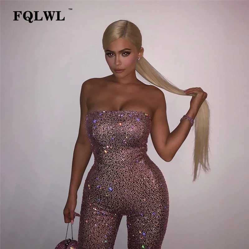 FQLWL Sequin сексуальный комбинезон женские шорты без бретелек без спинки Облегающий комбинезон женский игровой костюм осенний клубный женский комбинезон Комбинезоны