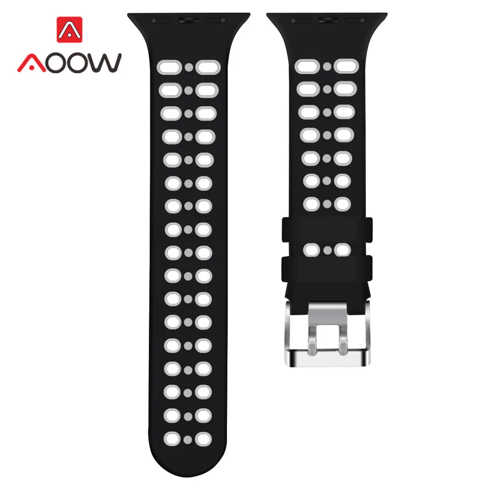 Black white Силиконовый спортивный ремешок для часов Apple Watch 4 40 мм 44 мм 38 мм 42 мм с пряжкой дышащий браслет с отверстиями ремешок для iwatch 1 2 3 - Цвет ремешка: Black white