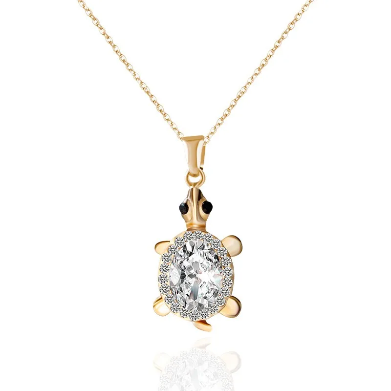 F& U цинковый сплав золотистого и серебристого цвета ювелирные изделия Bijoux Стразы милый счастливый Шарм черепаха кулон ожерелье для девочек подарок