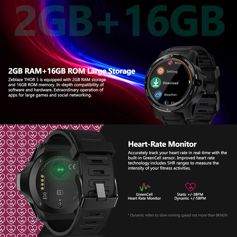 Умные часы Zeblaze THOR 5 с двойной системой 2 ГБ + 16 8 0 МП фронтальная камера гибридные