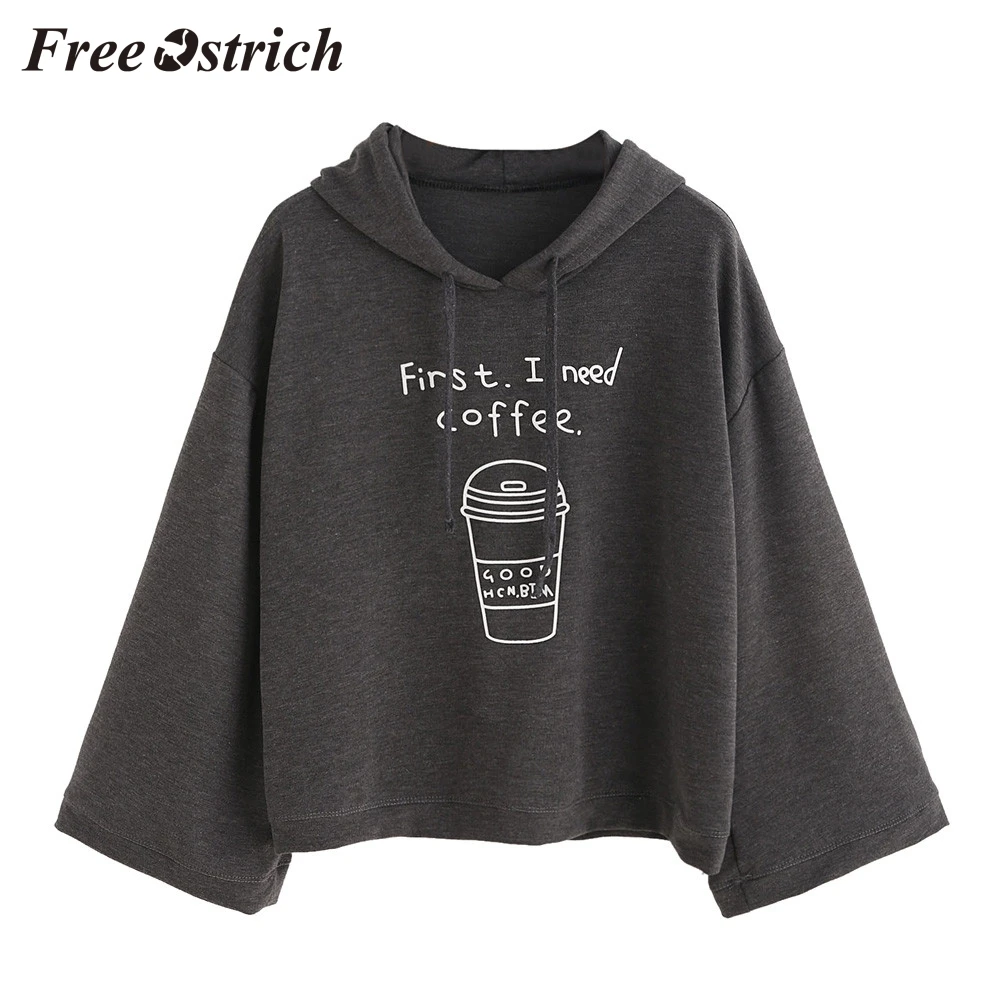 Бесплатная Страусиная толстовка с капюшоном для женщин длинным рукавом серого