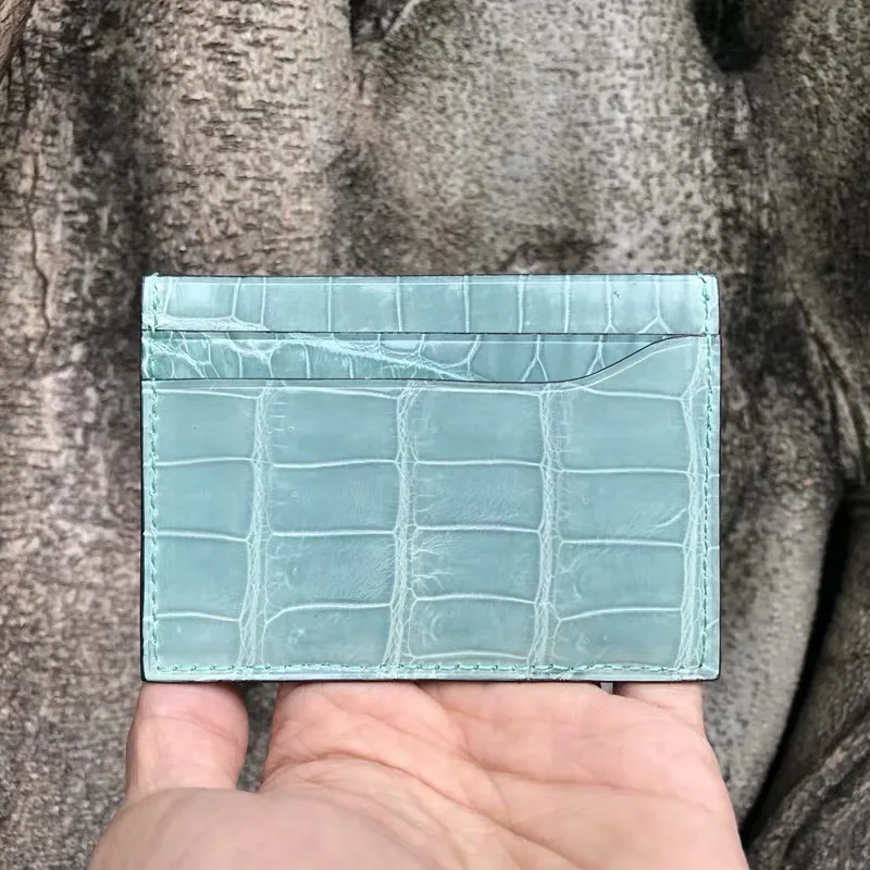 light blue Настоящий крокодиловый держатель для карт для мужчин и женщин с узором в виде гальки, Роскошный чехол из натуральной кожи для кредитных карт, ID держатель для карт, кошелек, сумочка - Цвет: light blue