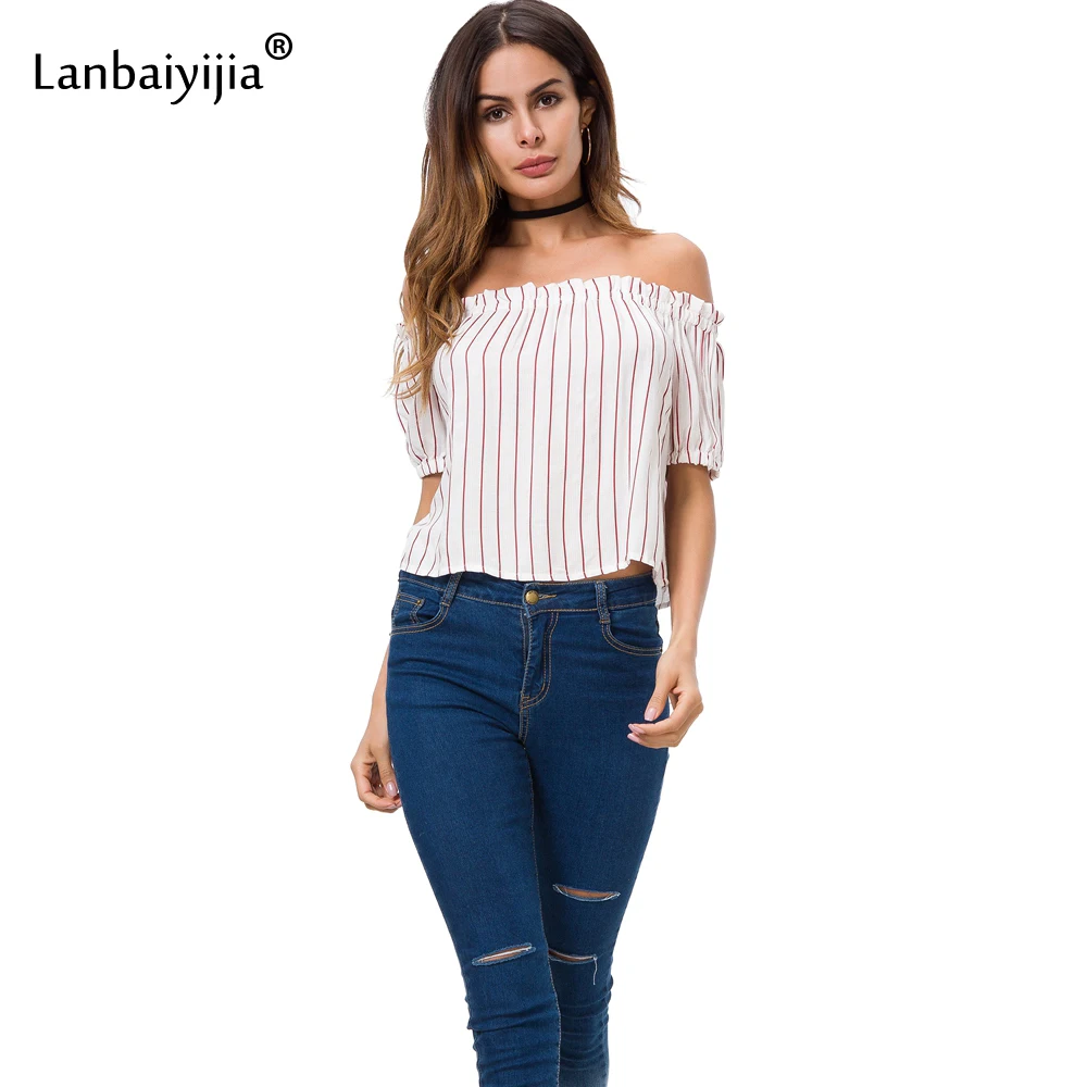 Lanbaiyijia 2018 Модная брендовая рубашка женские хлопковые рубашки с открытыми плечами