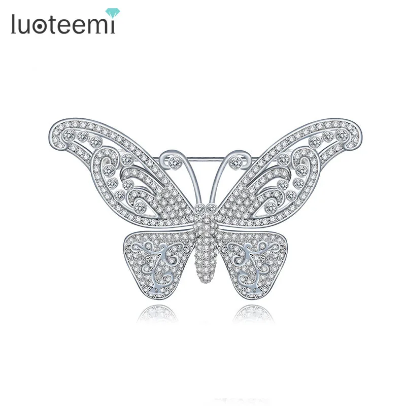 

LUOTEEMI New Delicate CZ Crystal Rhinestone Butterfly Brooch Shining White Gold-Color Brooches Vintage Pin Jewelry for Women