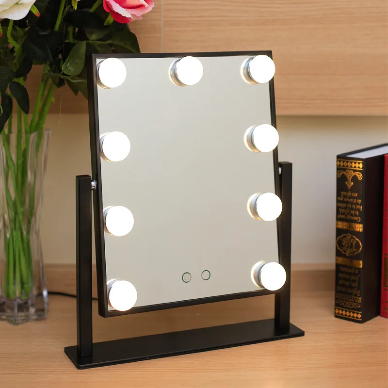 Led зеркало для макияжа стоящее туалетное голливудское освещенное настольное зеркало металлическое вращающееся 9 диммеров лампы для макияжа принцесса espejo