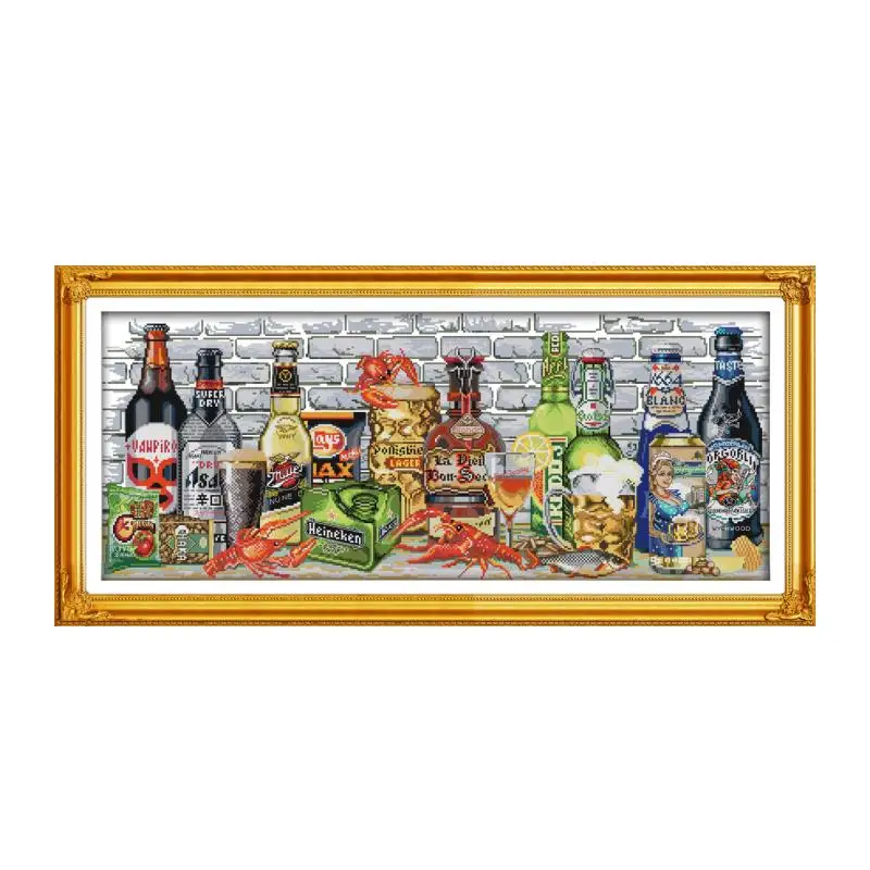 

11CT 14CT Clear Print Embroidered Cross-stitch Kit Wine Beer Various Bottles Furniture Decoration Accessories Paintings