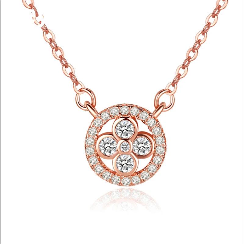 

Kolye Choker Moana Real 2 Colors Four-leaf Clover Cubic Zirconia Fit Pendant Necklace Women Fine Jewelry