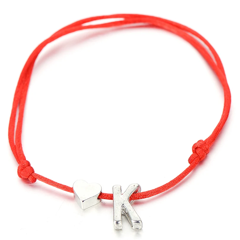 IYOE Gold Silver Color Tiny Heart Initials Name Letter Bracelet For Women Men Kids Hand Braided Red Rope Bracelets Couple Gifts