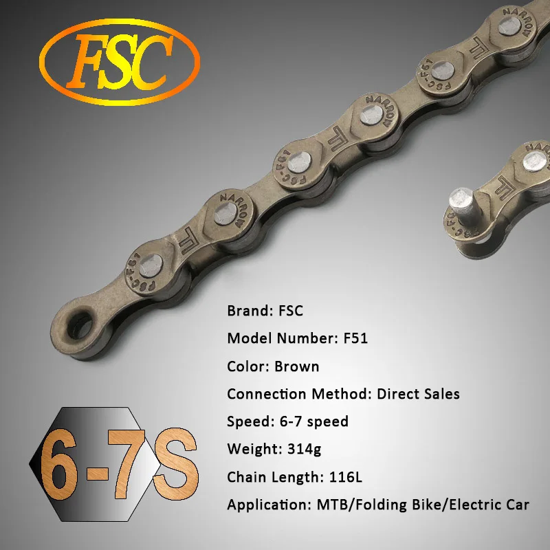 FSC Высококачественная велосипедная цепь 1,6, 7,8, 9,10, 11 скоростей для MTB/шоссейного велосипеда 100л/114л/116л/полый дешевый велосипед цепи - Цвет: F51