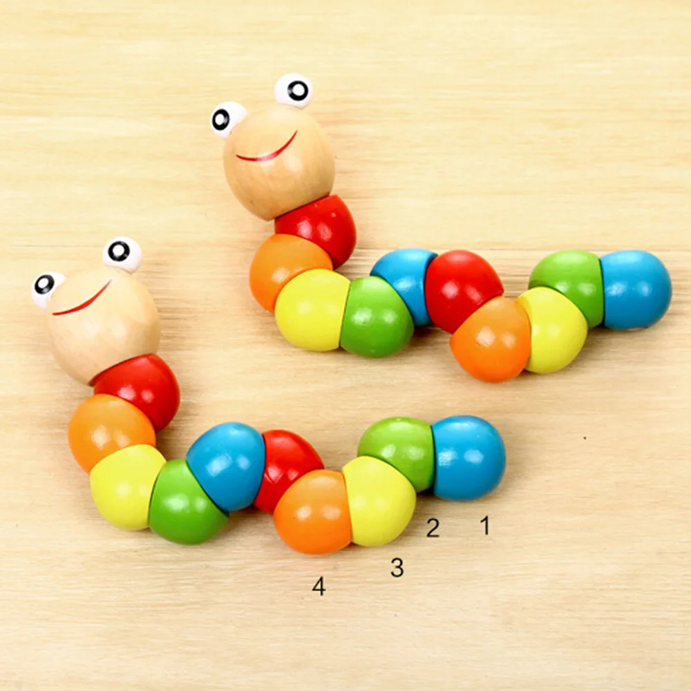 Puzzles Colorful Wooden Worm Kids Learning Educational Didactic Baby Development Toys Fingers Game for Children Montessori Gift