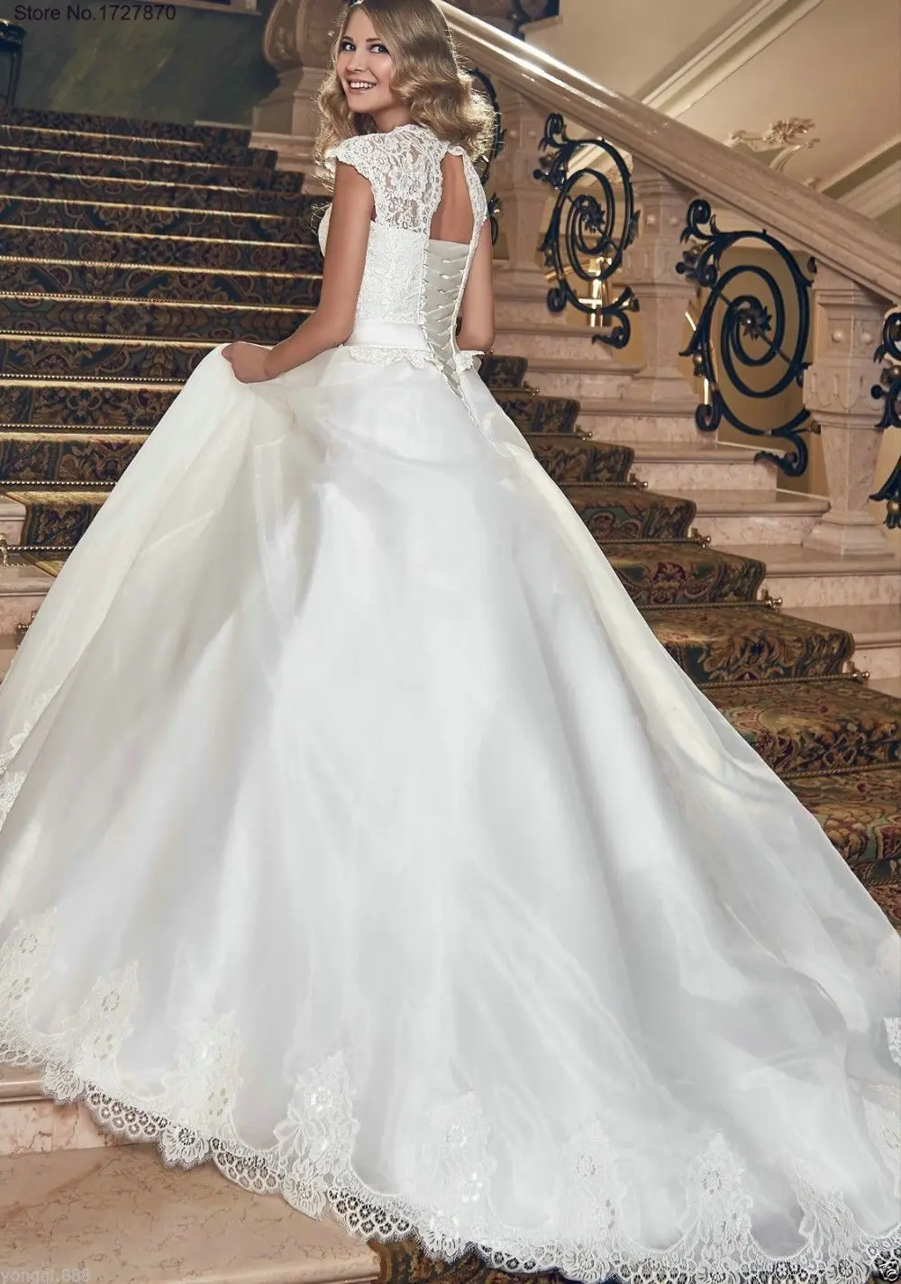 Красивая Вуаль Line Свадебные Платья 2017 Высокая Шея Люкс платья GH078 Часовня Поезд