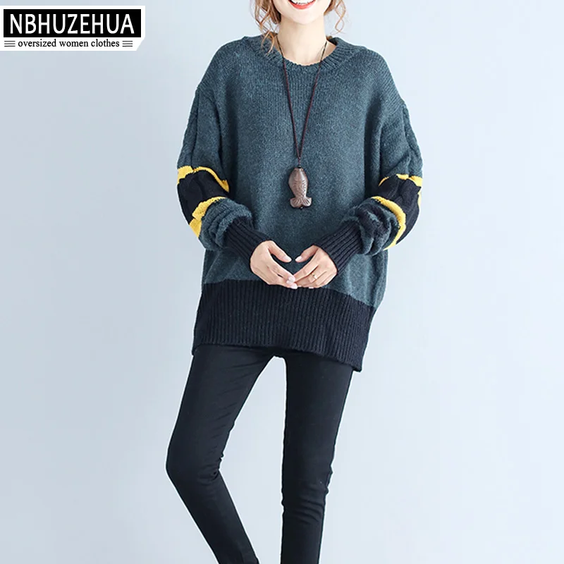 Nbhuzehua 7G383 4XL 5XL 6XL Свитер в полоску Осенне-зимняя Дамская обувь Повседневное