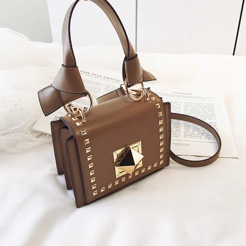 2019 New High Quality Rivet Small Square Bag Korean Version Pu Leather Contrast Color Slung Shoulder Crossbody | Багаж и сумки