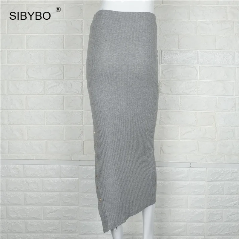 SIBYBO, зимние, винтажные, черные, вязаные, Облегающие юбки, женские, элегантные, с разрезом по бокам, однобортные, вечерние, Клубные, длинные, юбка-карандаш, Saia