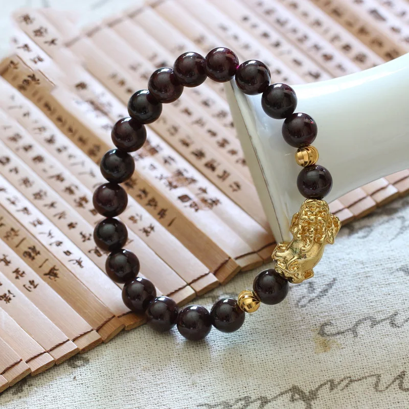 Натуральный Красный Гранат Камень 9 мм бусины браслет для женщин Винтаж Стиль с