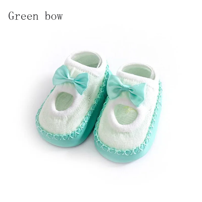 Green bow Новинка; обувь для малышей с рисунками животных; носки-тапочки для малышей; нескользящие носки - Цвет: Green bow