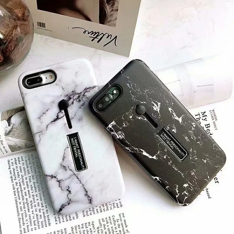 Plain Matted Phone Case with Finger Holder for iPhone 11 PRO MAX XS XR 7 8 plus 6s Marble TPU Ring |