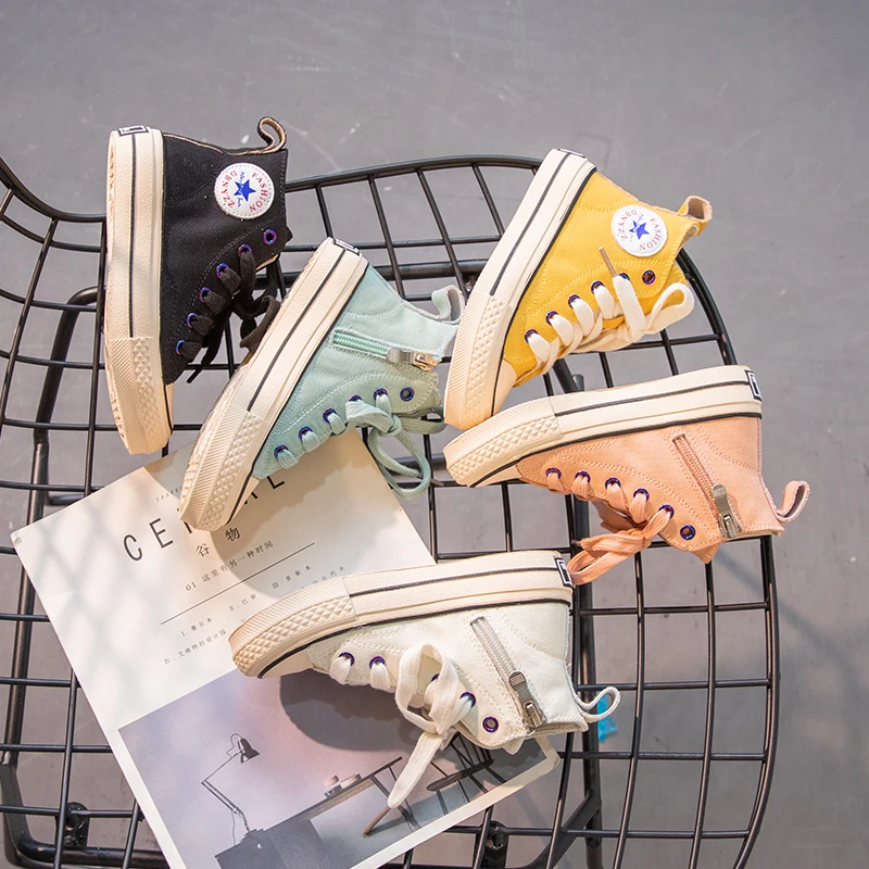 New 2019 Children Casual Shoes Unisex Canvas Classic High Top Girl Student Lace up Sport Sneaker Boys Autumn Toddler |