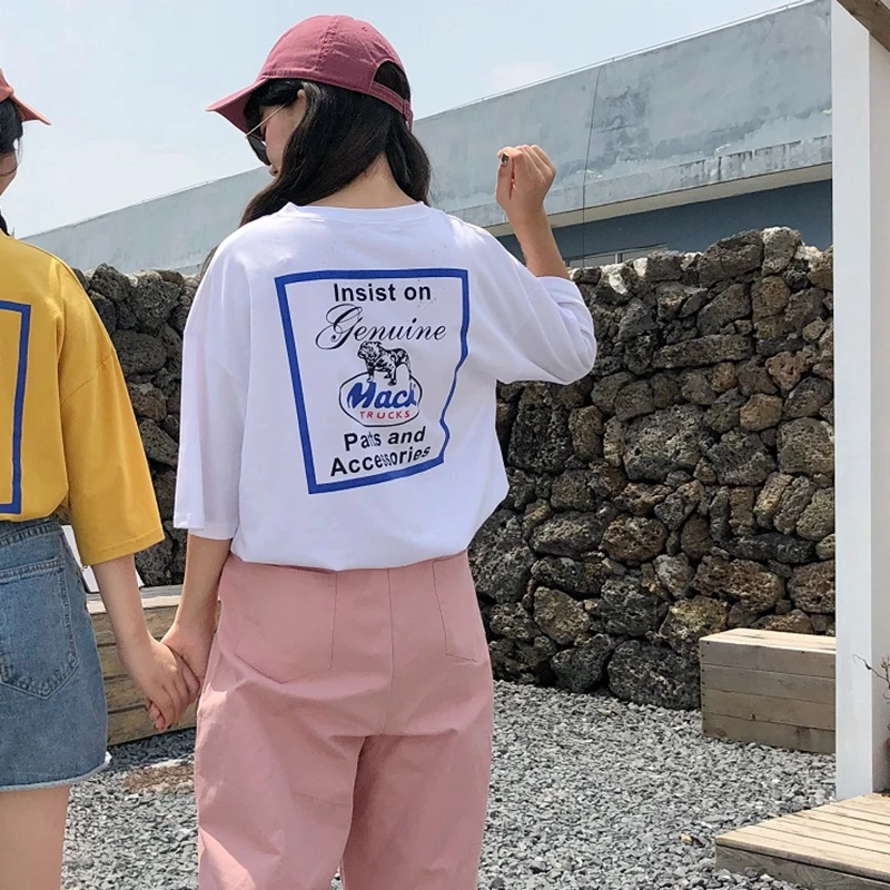 

harajuku T-shirt Short Sleeves black white t-shirt korean 2018 Summer T shirt women letter print loose casual big size Tops Tee