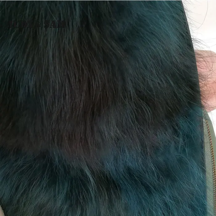 Теплые зимние Армейский зеленый Мех животных парка с реальным енота капюшон