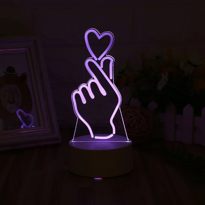 USB Новинка 7 видов цветов Изменение палец сердце светодиодный ночник 3D настольная