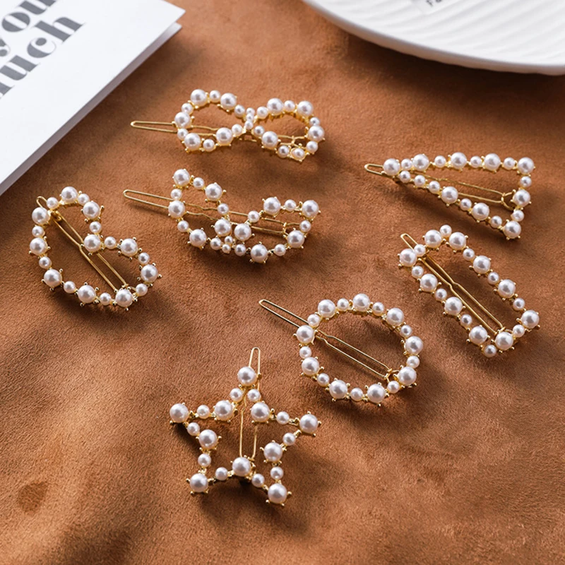

Fashion 1pc Big Pearl Hairpin Hollow Triangle Round Metal Hair Clips for Women Barrette Hairpin Girls Geometric Hair Accessories