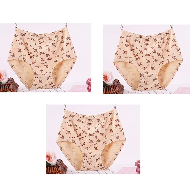 skin X 3 3 шт./лот, женские дышащие трусы большого размера с XL-6XL цветочным принтом, хлопковые трусы с высокой талией, нижнее белье 3361 - Цвет: skin X 3