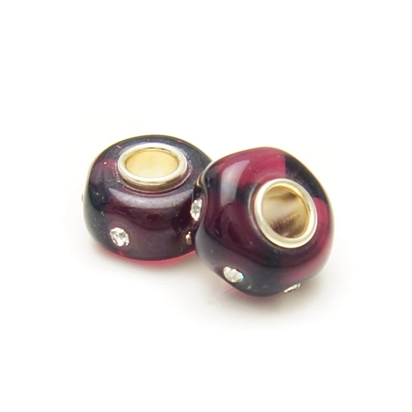 Yulaili Lampwork Bead Jewelry Fits 925 Sterling Silver Chain With Dark Red Decorated Small Rhinestone shining Set | Украшения и