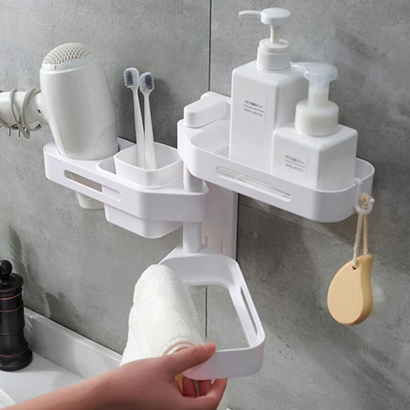 Multifunctional Wall-mounted Rotatable Bathroom Shelf Hair Dryer Soap Toothbrush Cup Storage Rack Corner Frame | Дом и сад