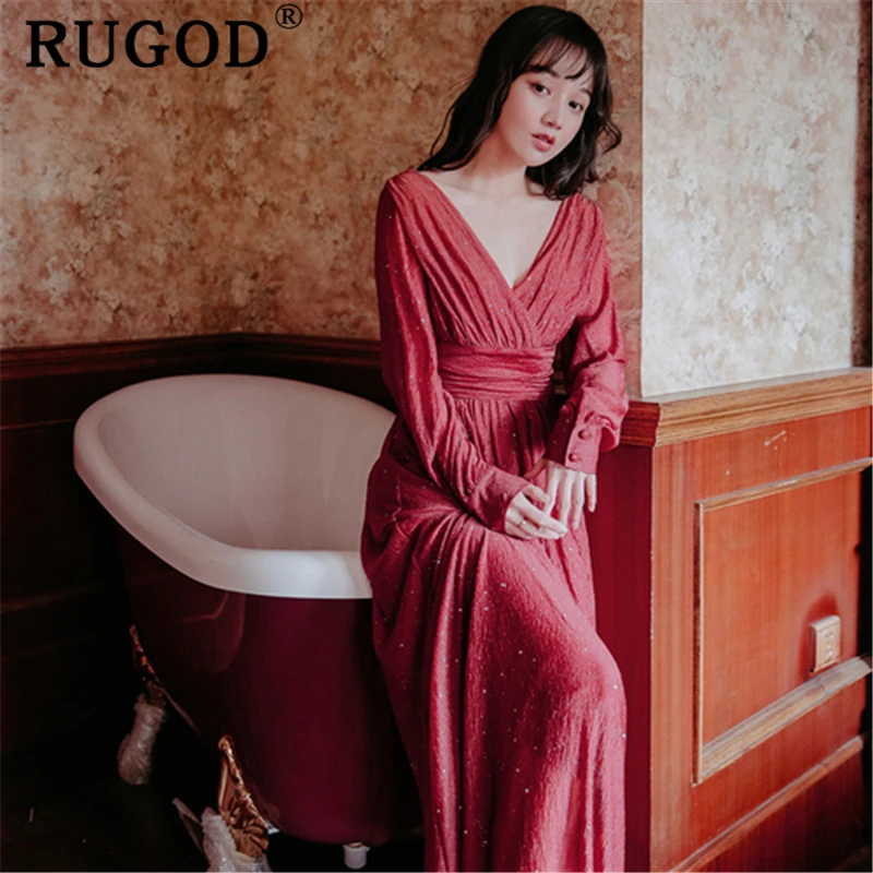 Женское винтажное платье RUGOD длинное длиной до щиколотки с длинным рукавом и