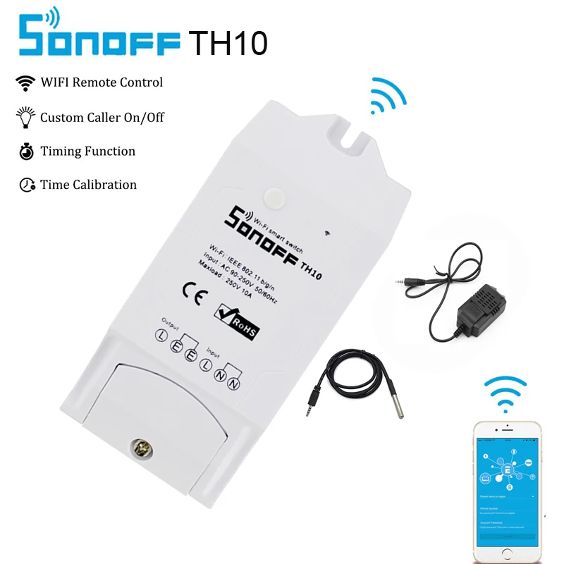 Sonoff TH10 Wi-Fi умный переключатель умный дом автоматизация 10A 2200 Вт беспроводной переключатель модули с датчиком температуры и влажности монитор