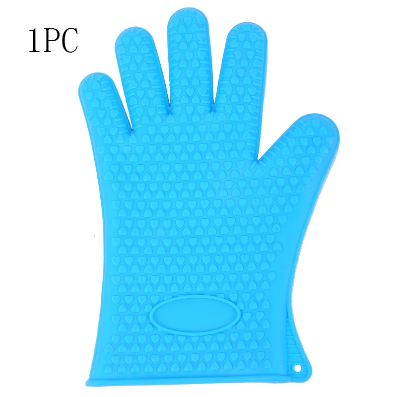 blue 1pc 2 шт силиконовая духовка кухонная перчатка Толстая кулинарная рукавица для Гриль-барбекю прихватка жаростойкая перчатка для выпечки барбекю Кухонные гаджеты A - Цвет: blue 1pc