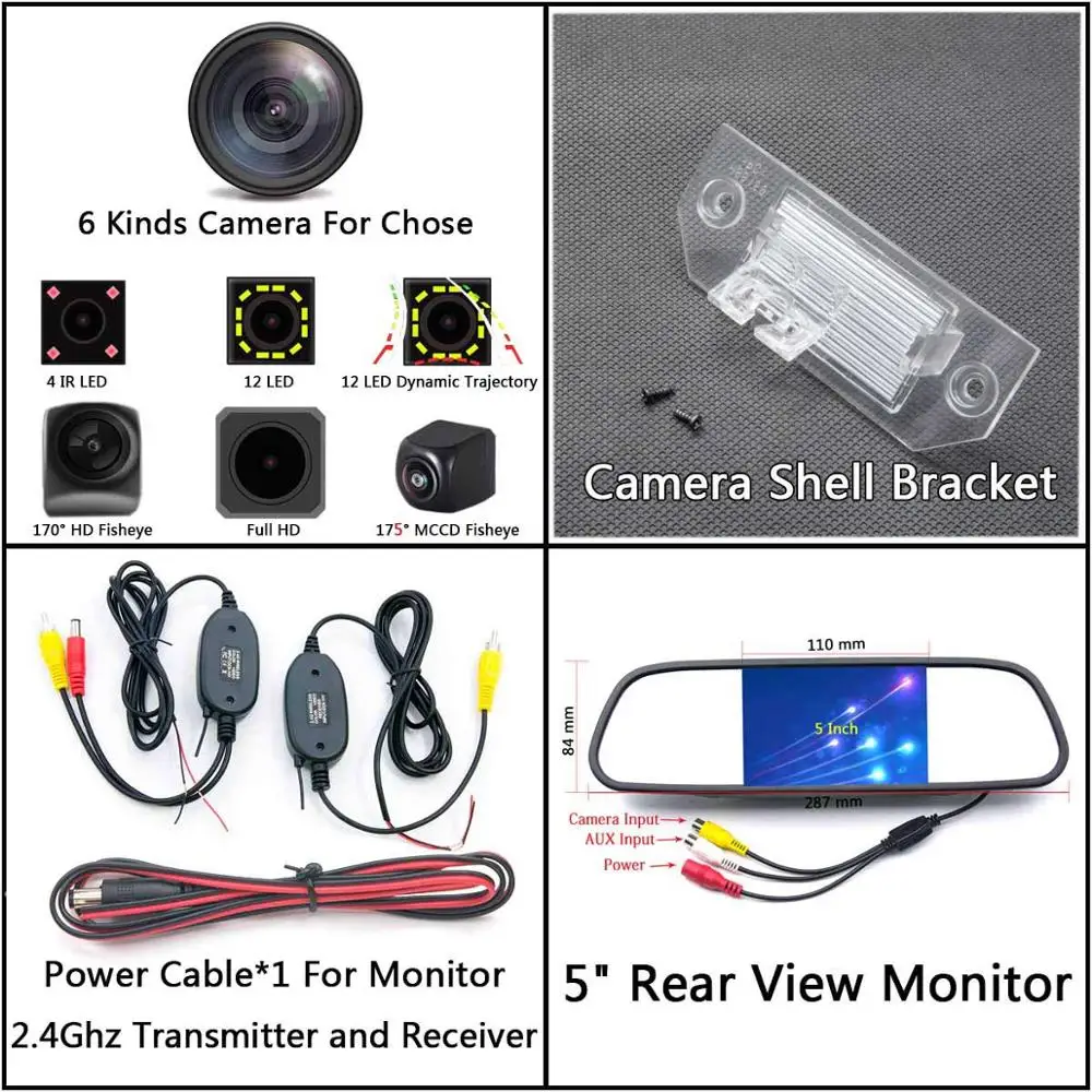 Cam Wirelss 5 Mirror 175 градусов MCCD Fisheye Starlight 12LED треков Full HD автомобиля обратный заднего вида Камера для Ford Focus 2 MK2 Седан C-Max C - Название цвета: Cam Wirelss 5 Mirror
