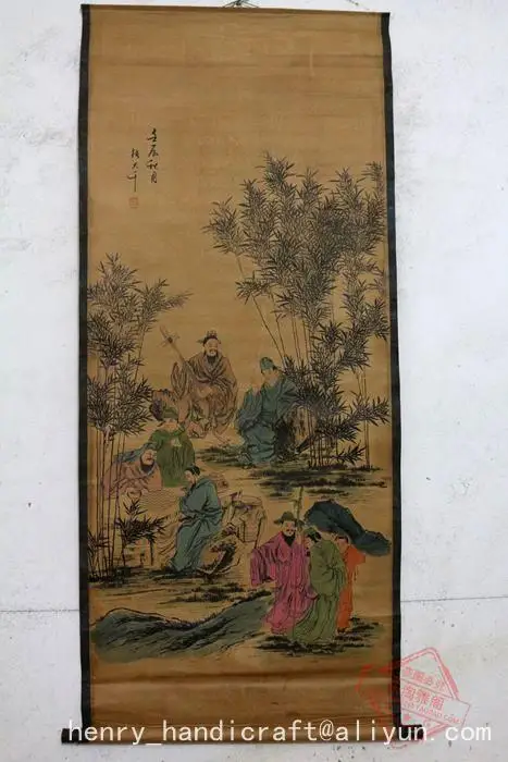 Античная китайская каллиграфическая живопись ручной росписи QingDynasty-бамбуковый лес, декоративные фрески, ремесла/Коллекция и украшение