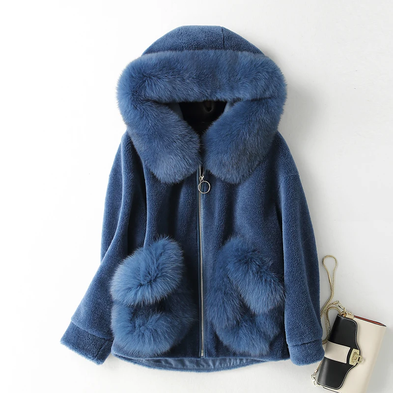 2018 Новое Женское зимнее теплое короткое пальто из овечьей кожи с мехом модное