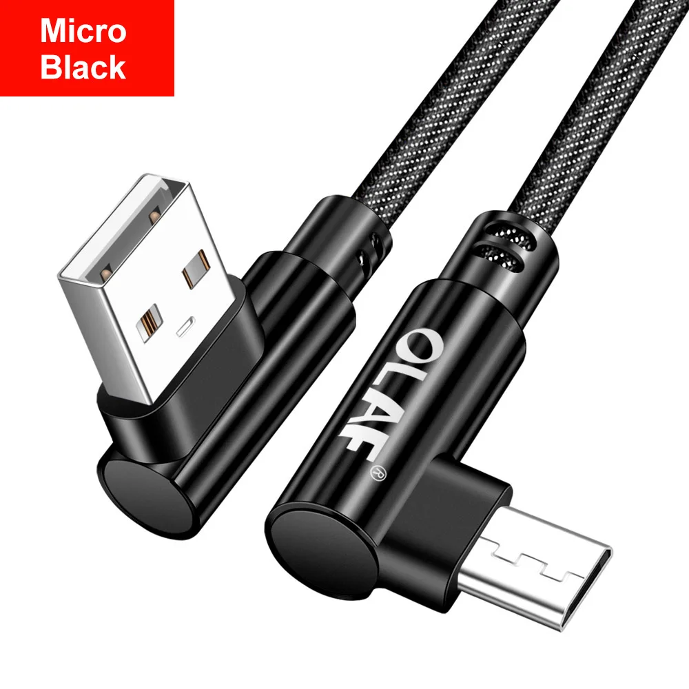 Black Олаф 90 градусов 1 м 2 м микро usb кабель 2.4A Быстрая зарядка USB кабель для передачи данных для samsung S7 Xiaomi redmi note 5 4x LGV10 microusb шнур - Цвет: Black
