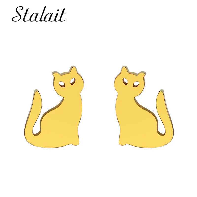 2018 милые серьги-гвоздики с кошачьими ушками модные мини-серьги золотого и